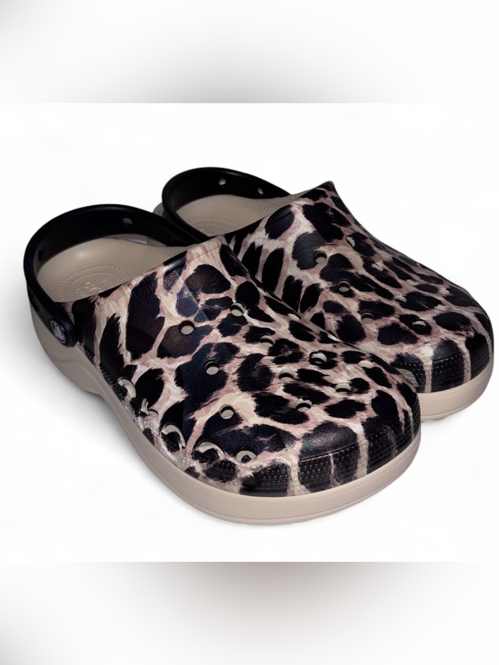 CROCS Baya Leopard Print Platform Clogs Women’s Sz 9 Lightweight Slip-Ons NWOT